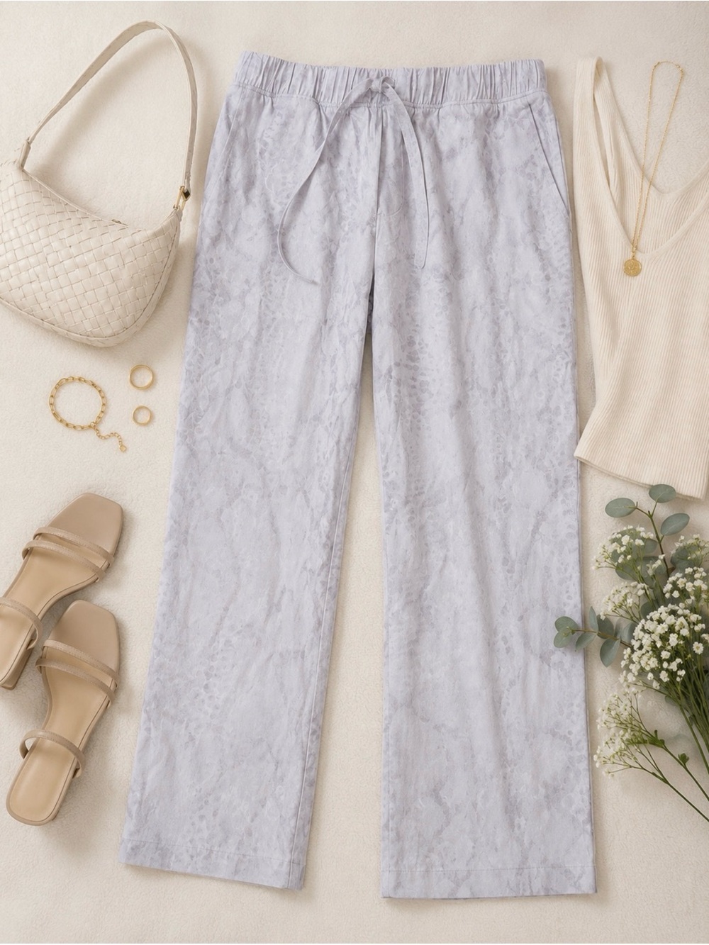 Snake Print Drawstring Tapered Pants